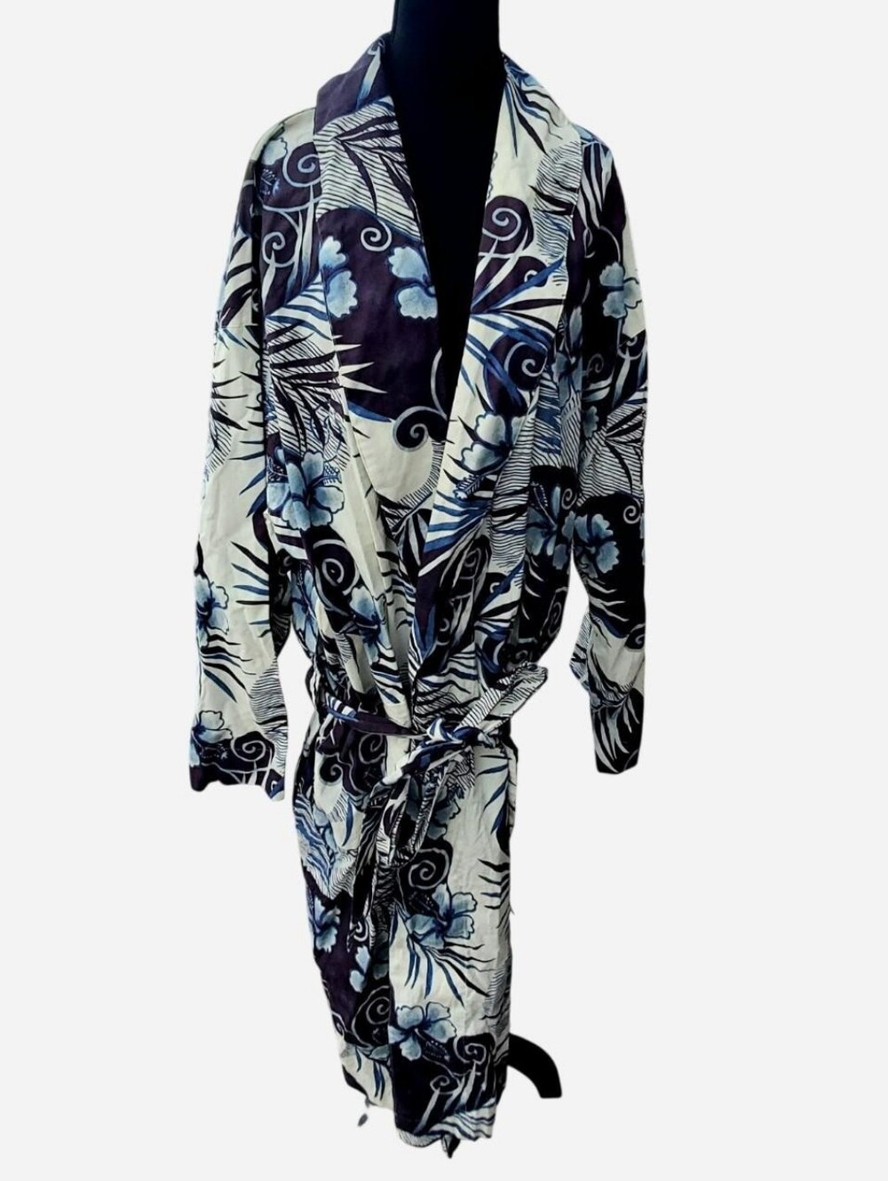 Vintage Deadstock High Sierra Women's Kimono Robe Blue & White Floral Print NWT